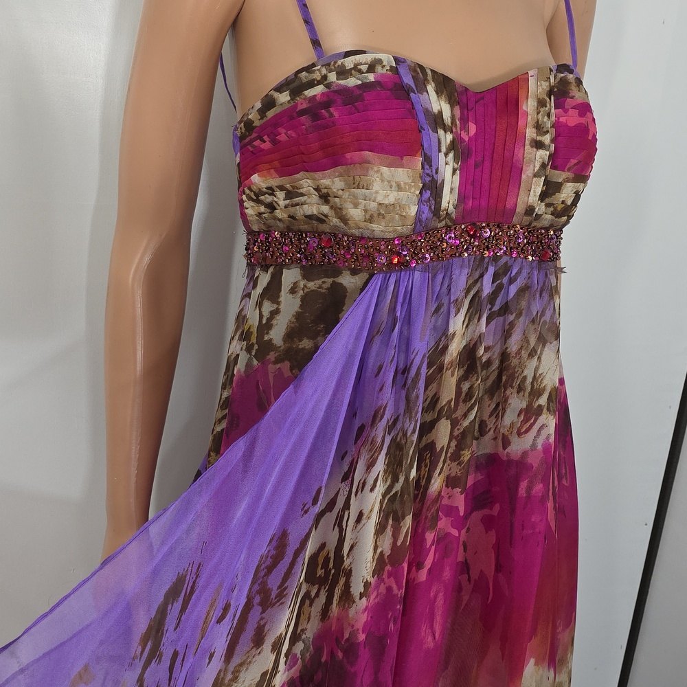 David's Bridal Pink and Purple‎ Animal-Print Maxi Dress Size 4 Small Beaded Prom - Picture 6 of 16